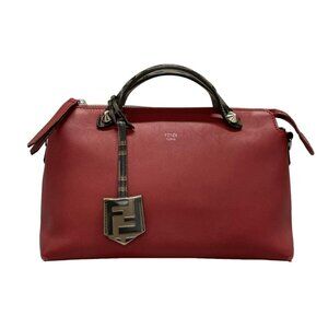 Auth FENDI By The Way 8BL124 Red Brown Black Leather Handbag